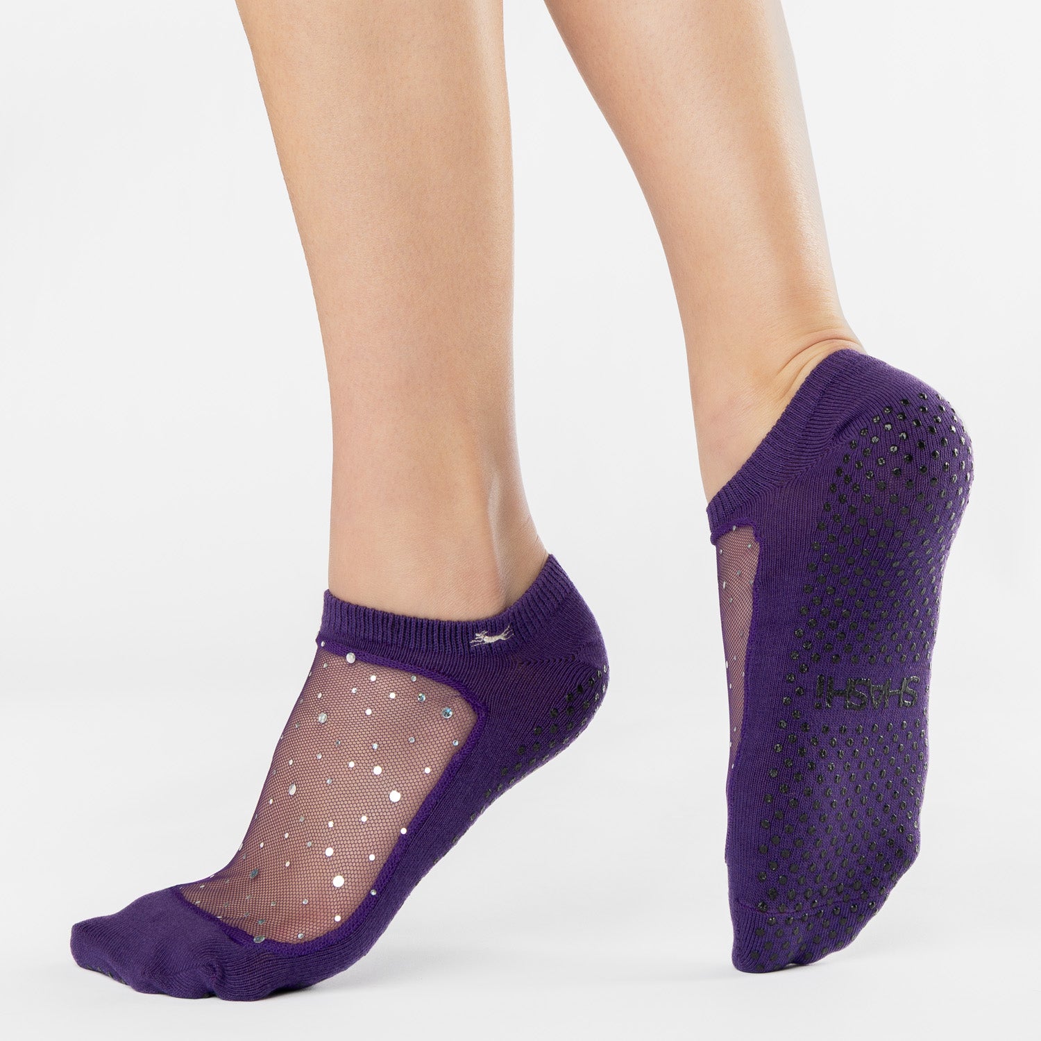 SHASHI STAR Woman's Mesh Top Grip Socks with Rhinestones