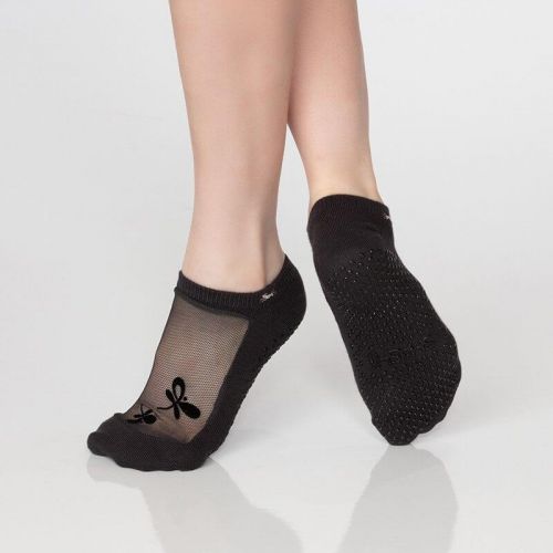 Shashi Black Cool Feet Ribbon Tie Up Grip Sock Yoga Barre Pilates Womens XS