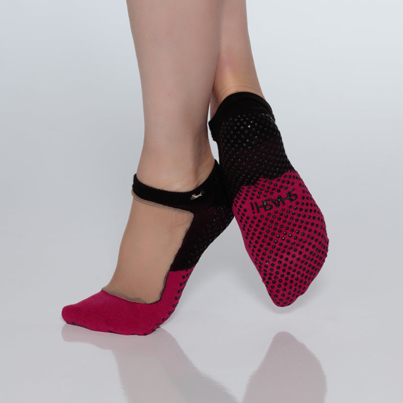 Shashi Black Cool Feet Ribbon Tie Up Grip Sock Yoga Barre Pilates Womens XS