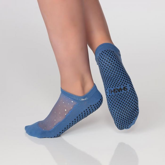 SHASHI STAR Woman's Mesh Top Grip Socks with Rhinestones