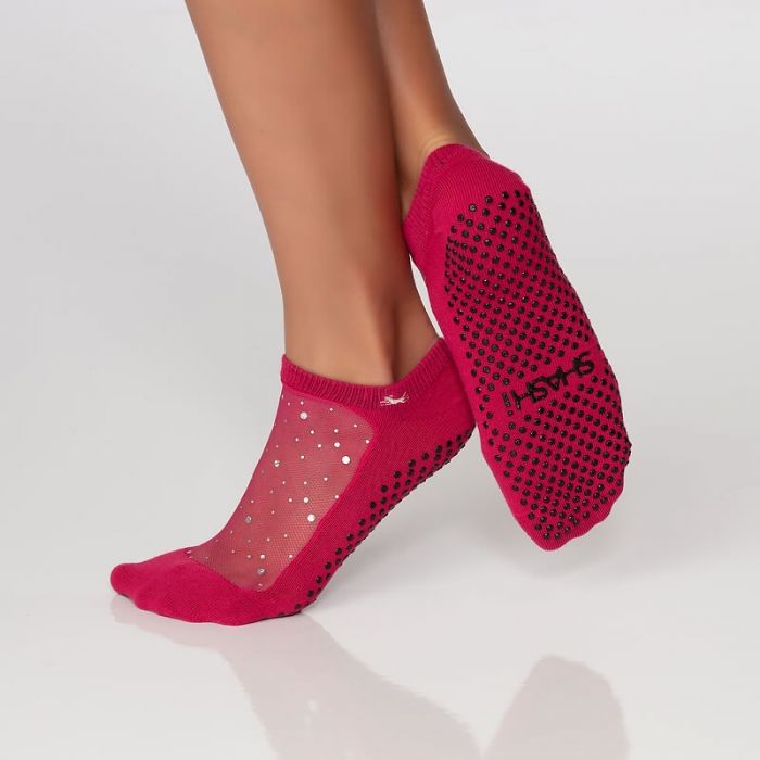 SHASHI STAR Woman's Mesh Top Grip Socks with Rhinestones